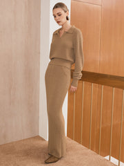 Polo Collar Cinched Waist Sweater