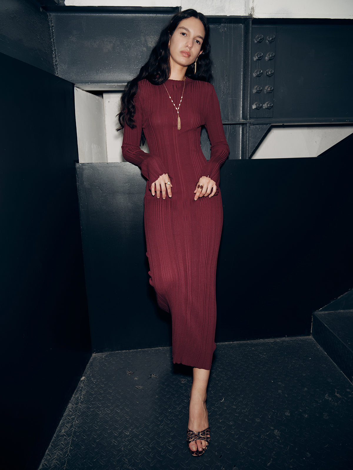 Slim-Fit Long Sleeve Knit Maxi Dress