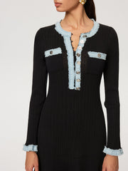 Denim Panel Knit Maxi Dress