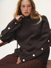 Button Detail Mock Neck Knit Sweater