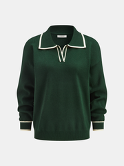 Knitted Contrast Trim Polo Top and Pants Set