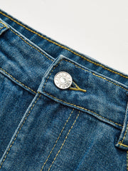 Frayed Hem Denim Midi Skirt