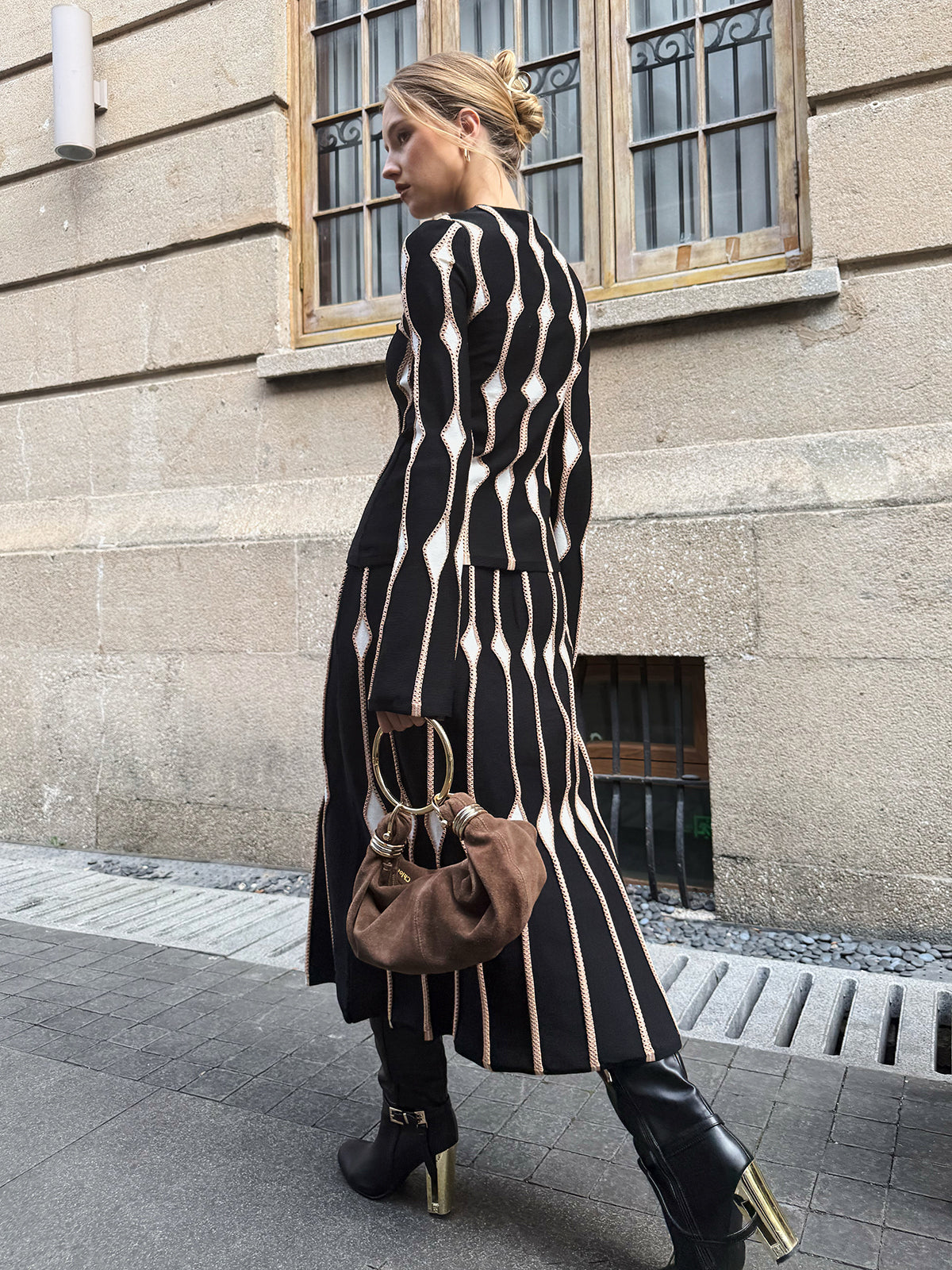 Geometric Pattern Knitted Maxi Skirt