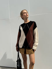 Multi-Color Argyle Wool-Blend Sweater
