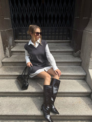 2 in 1 Shirt Paneled Knit Mini Dress