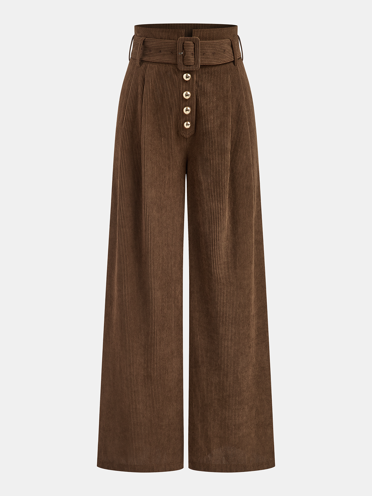 Belted Corduroy Wide-Leg Pants