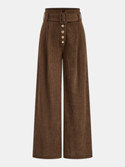 Belted Corduroy Wide-Leg Pants