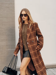 Belted Plaid Long Tweed Coat