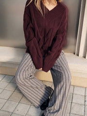 Wool-Blend Cable Knit Sweater