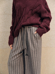 Tweed Striped Drawstring Wide-Leg Pants