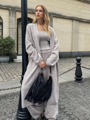 Three-Piece Knit Bustier Cardigan Pants Set