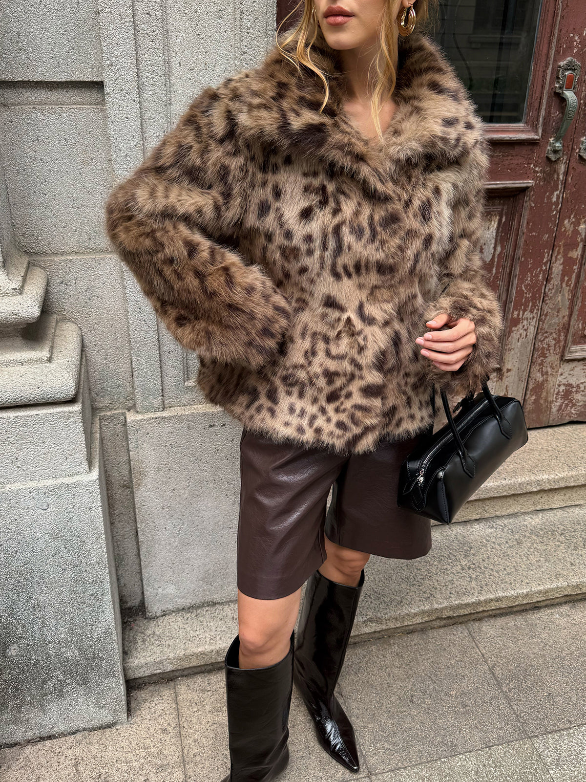 Leopard Print Faux Fur Coat