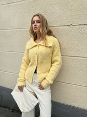 Wool Blend Collared Knit Cardigan