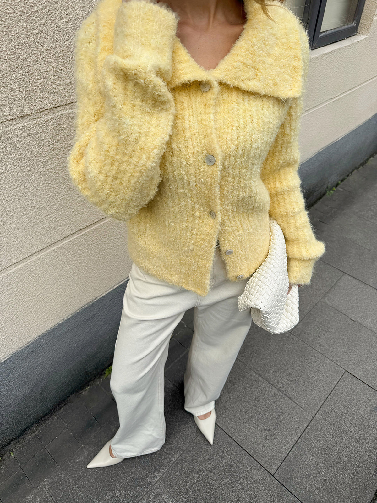 Wool Blend Collared Knit Cardigan