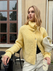 Wool Blend Collared Knit Cardigan