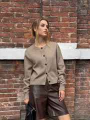 Crew Neck Button-Front Knit Cardigan