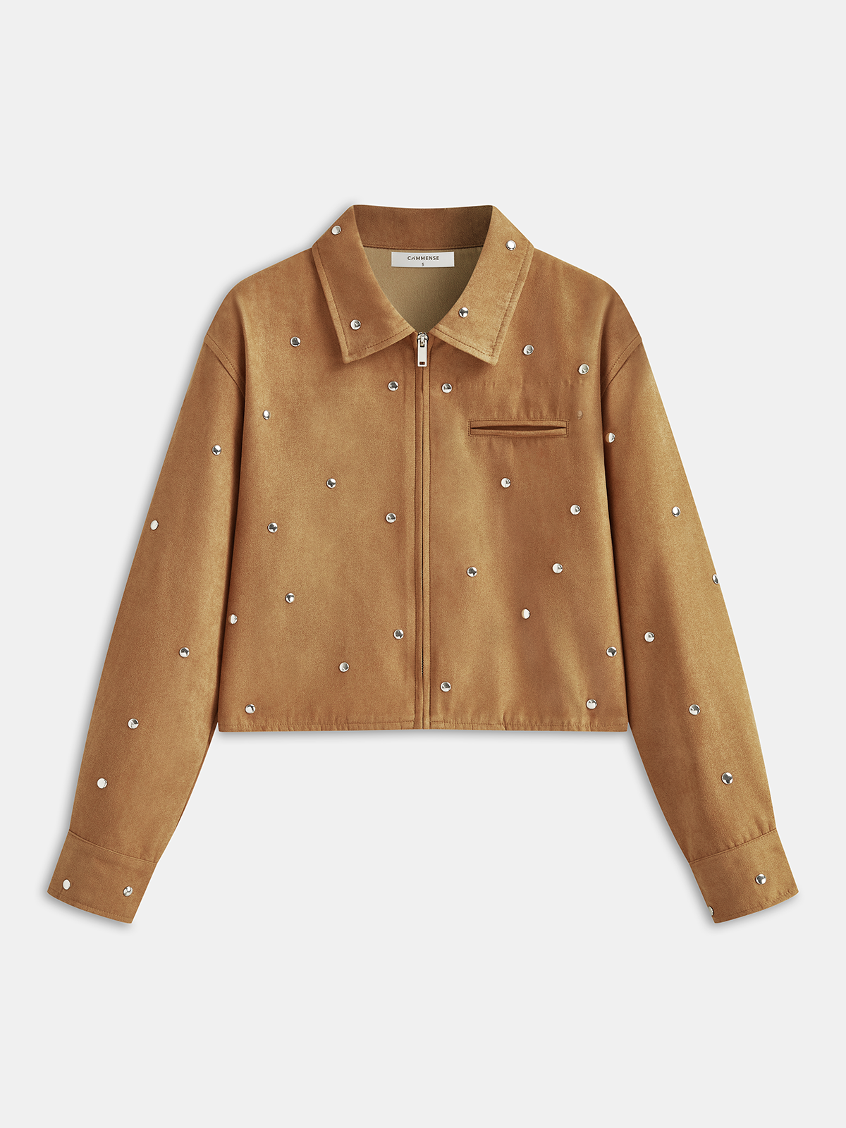 Studded Suede Effect Zipper Jacket