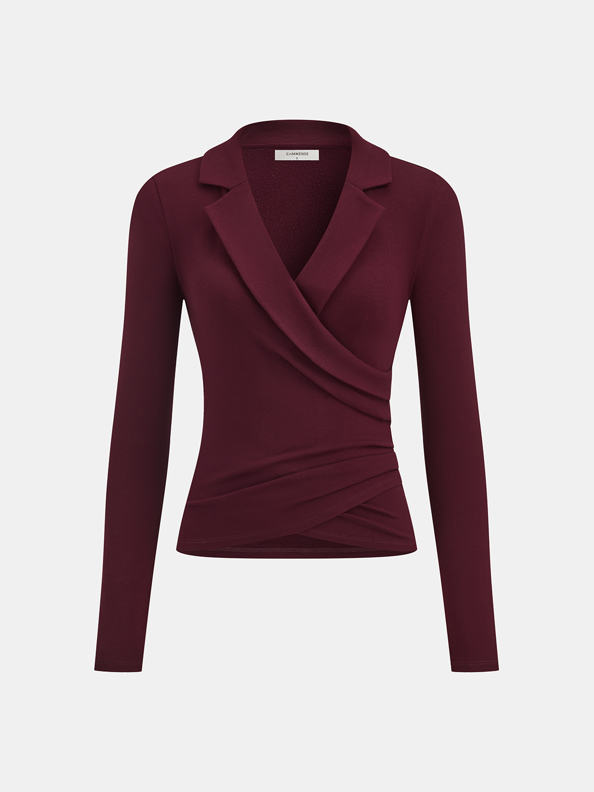 Lapel Ruched Long-Sleeve Top