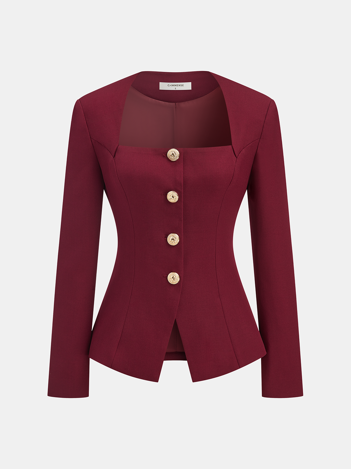 Square Neck Metal Button Fitted Blazer