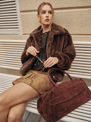 Metal Button Faux Fur Coat