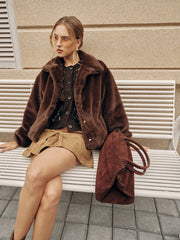 Metal Button Faux Fur Coat