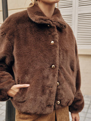 Metal Button Faux Fur Coat