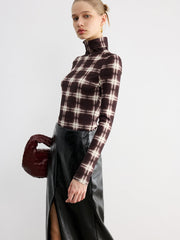 Plaid Slim Turtleneck Blouse