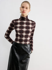 Plaid Slim Turtleneck Blouse