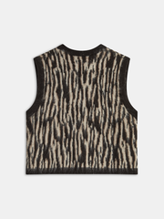Button-Front Animal Print Knitted Vest