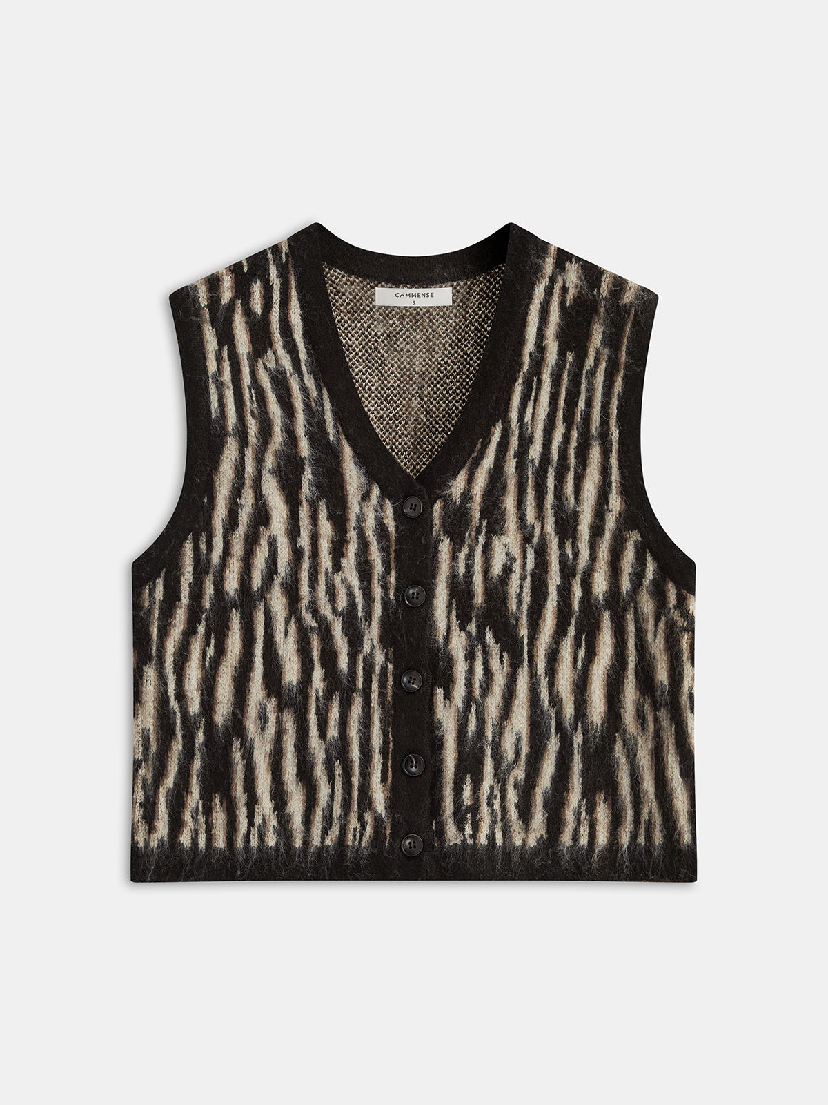 Button-Front Animal Print Knitted Vest