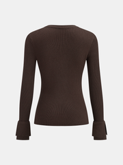 Flared Cuff Ribbed Knit Henley Top