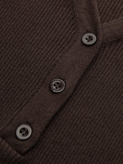 Flared Cuff Ribbed Knit Henley Top