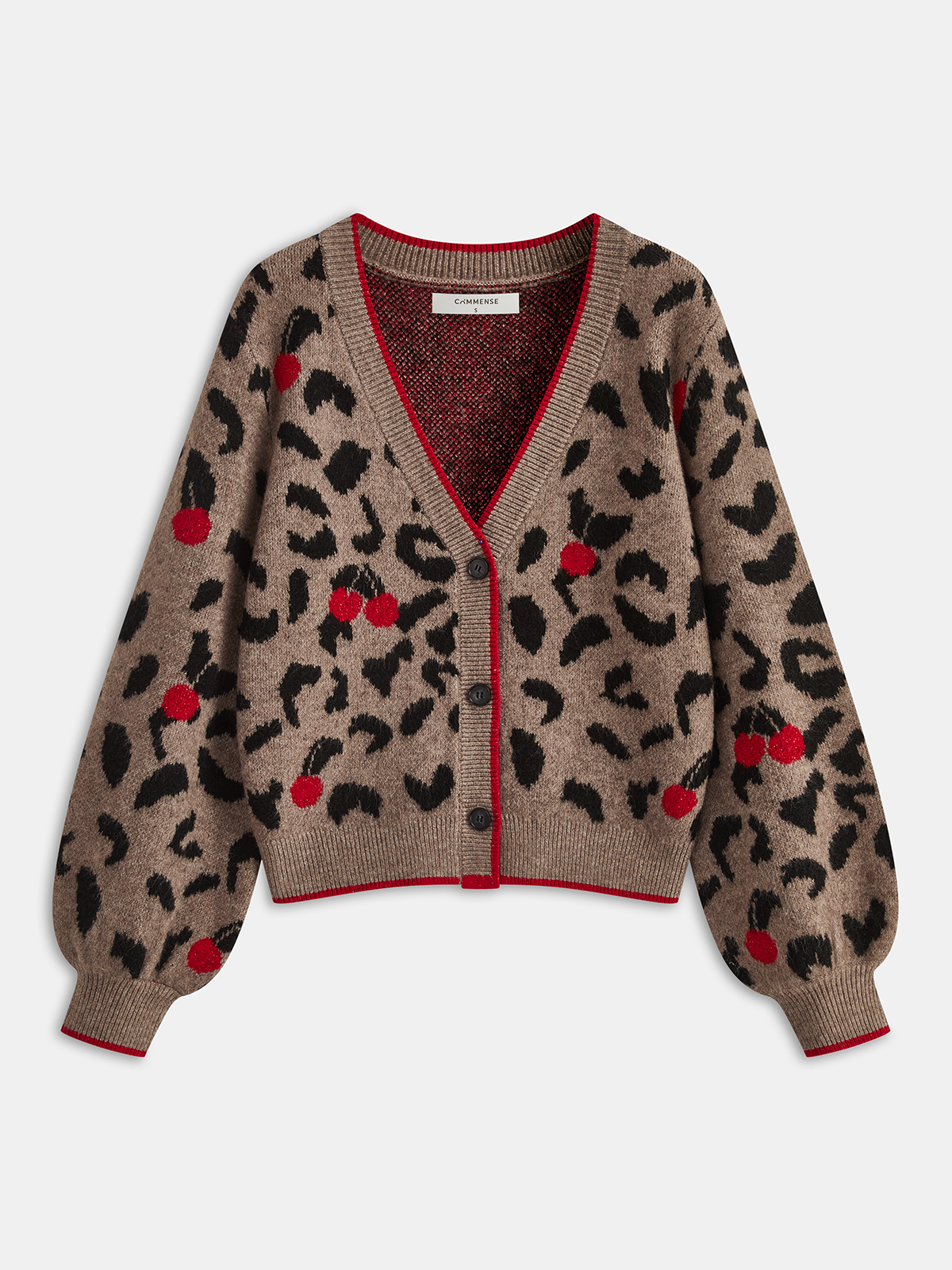 Cherry Leopard Print Knit Cardigan