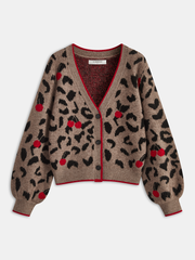 Cherry Leopard Print Knit Cardigan