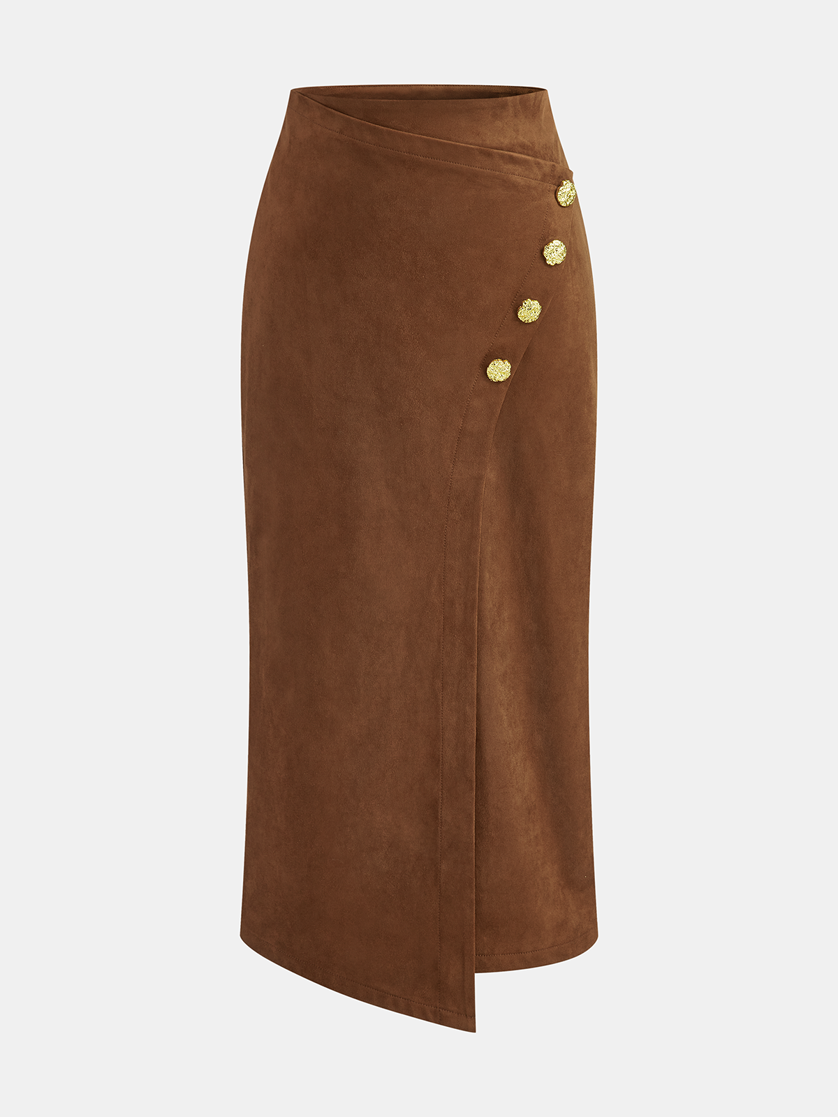 Metal Detail Suede Effect Asymmetric Maxi Skirt