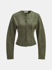 Suede Effect Cinched Waist Jacket