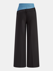Contrast Waistband Straight-Leg Pants