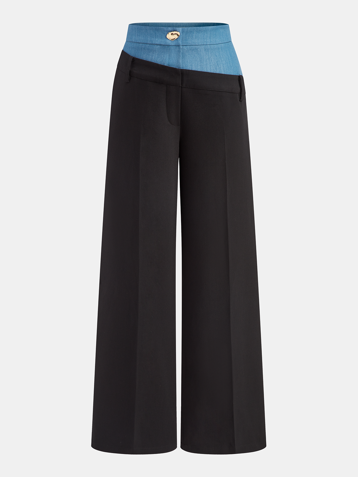 Contrast Waistband Straight-Leg Pants