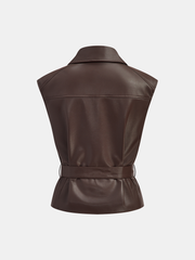 Collared Belted Faux Leather Vest