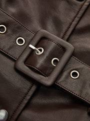 Collared Belted Faux Leather Vest