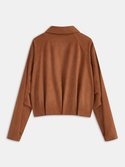 Collared Zip-Front Suede Effect Jacket