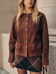 Metal Button Suede Effect Jacket