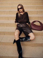 Tie-Waist V-Neck Wool-Blend Sweater