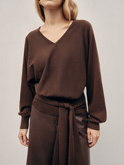Tie-Waist V-Neck Wool-Blend Sweater