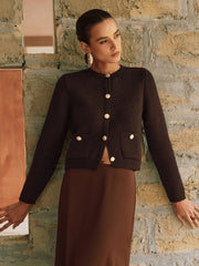 Metal Button Wool-Blend Knit Cardigan