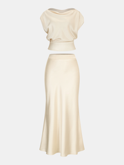 Satin Cowl Neck Top and Skirt Set