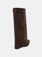 Suede Effect Knee-High Boots