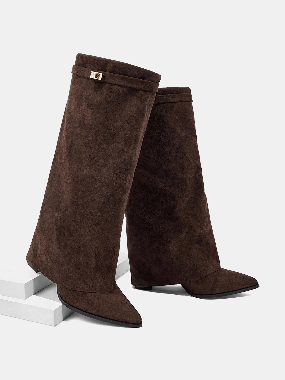 Suede Effect Knee-High Boots