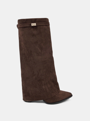 Suede Effect Knee-High Boots