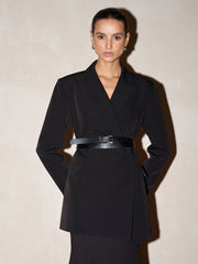 Belted Long Sleeve Lapel Blazer
